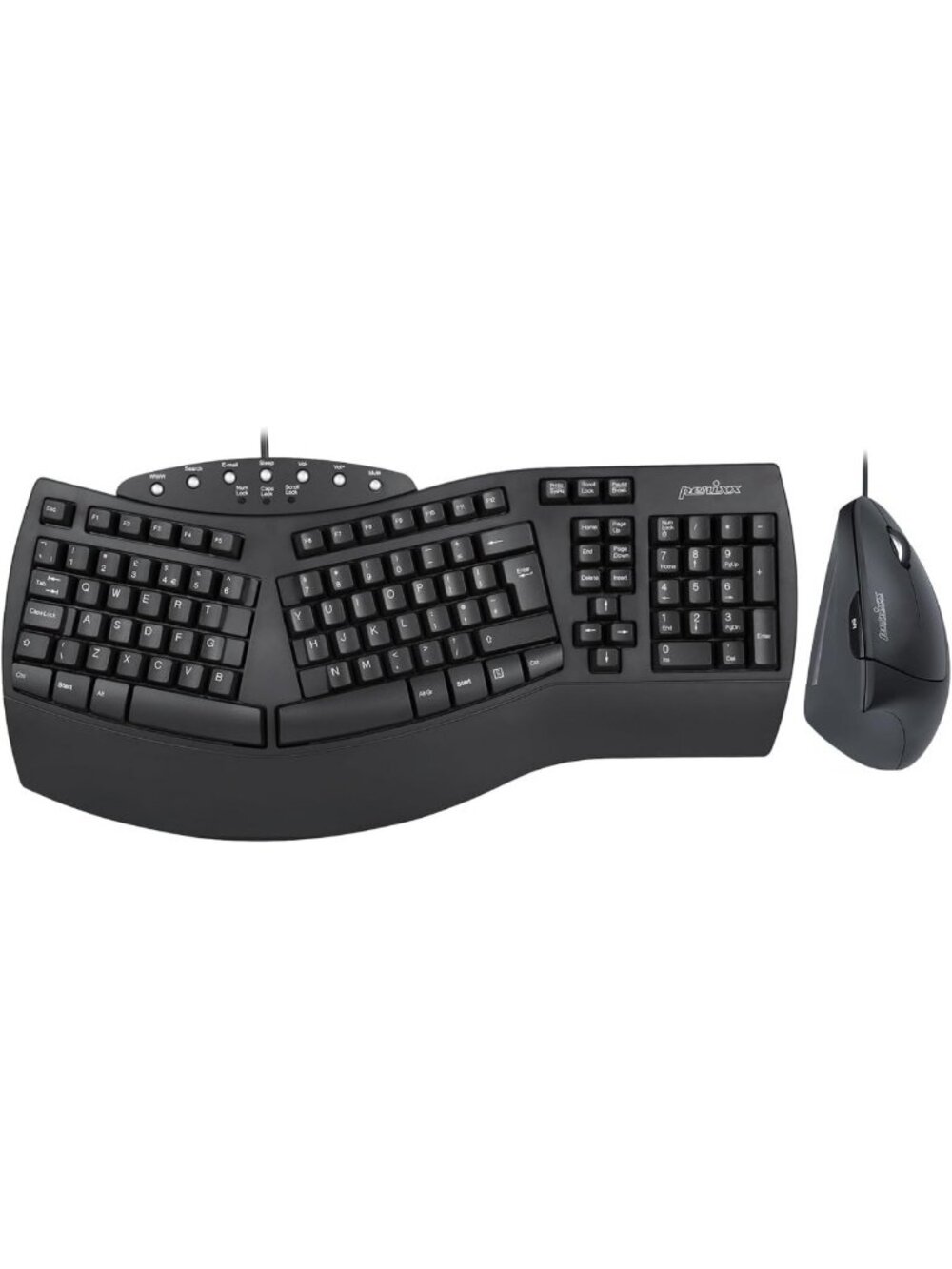 Ergonomic Wired Keyboard & Vertical Mouse Combo - USB - Black - Comfortable